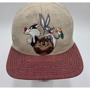 Vintage 1995 Warner Bros Looney Tunes Snapback Hat Bugs Bunny Sylvester Taz USA